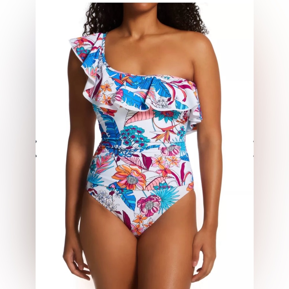GOTTEX BOHEMIAN RUFFLE ONE SHOULDER SWIM SUIT